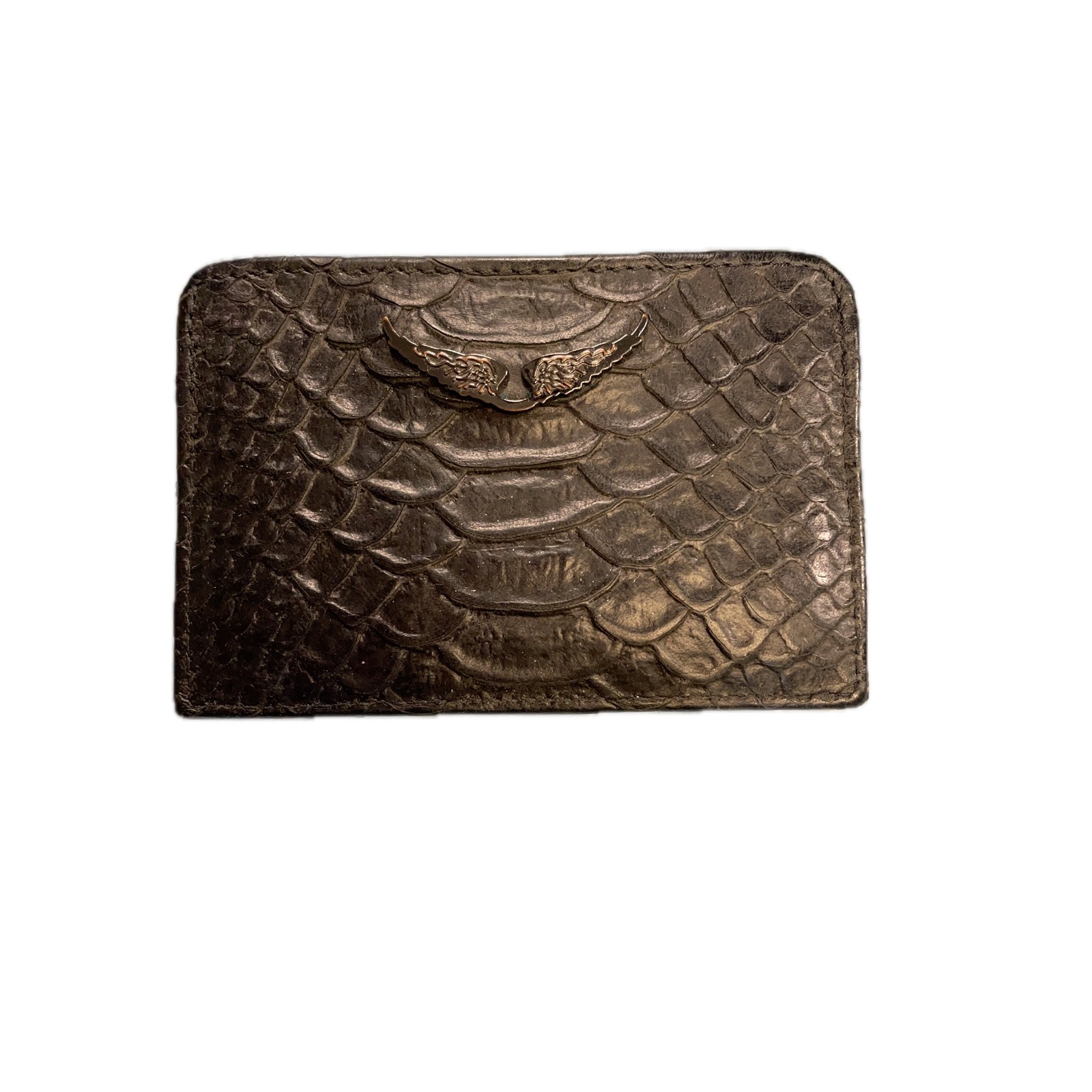 Zadig Voltaire Card Holder Wallet Snakeskin Embossed Leather Wing Logo